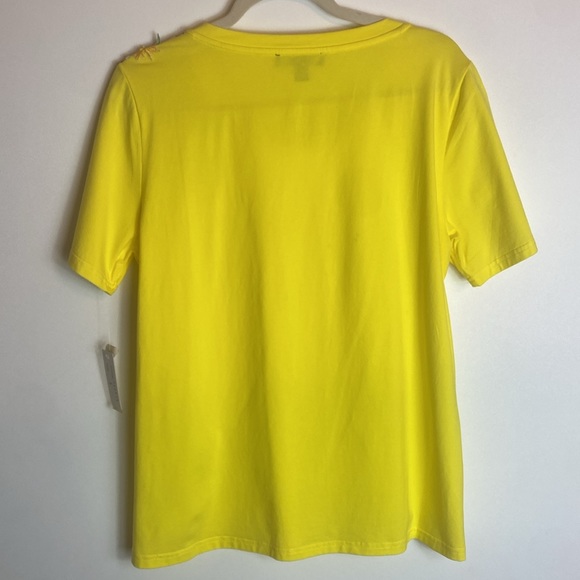 AZI Women's Yellow Top Flower Beaded Embroidered Design Short Sleeve Size L NEW - Picture 5 of 11